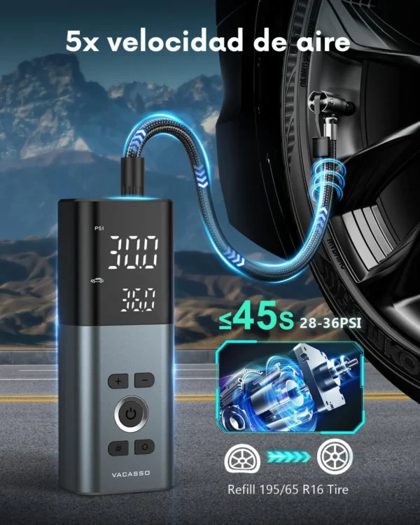 Compresor de aire portátil para inflar neumáticos con 20.000 MAH de bateria
