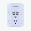 Tira de alimentación múltiple de 3 lados, protector de sobretensiones, extensor de 5 tomas, 4 puertos USB (USB C), cargador de montaje en pared, adaptador divisor de salida para el hogar, viajes, oficina, certificación ETL, color blanco