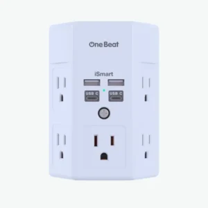 Tira de alimentación múltiple de 3 lados, protector de sobretensiones, extensor de 5 tomas, 4 puertos USB (USB C), cargador de montaje en pared, adaptador divisor de salida para el hogar, viajes, oficina, certificación ETL, color blanco