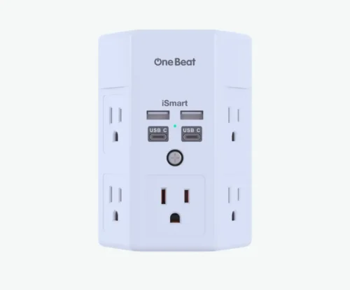Tira de alimentación múltiple de 3 lados, protector de sobretensiones, extensor de 5 tomas, 4 puertos USB (USB C), cargador de montaje en pared, adaptador divisor de salida para el hogar, viajes, oficina, certificación ETL, color blanco